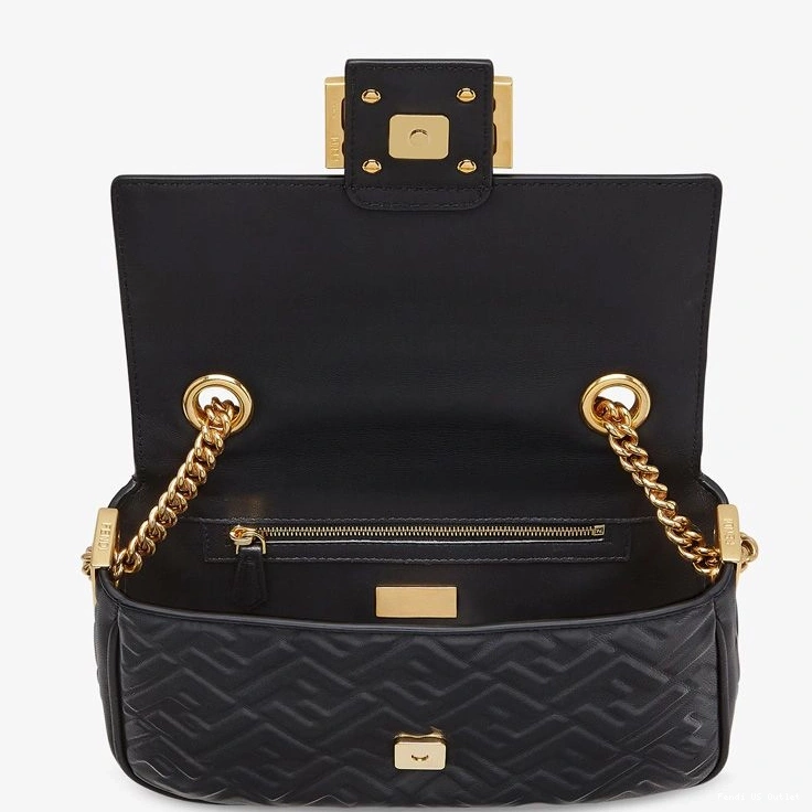 Cheap HOT Baguette Leather Black Chain Nappa Bag FF Midi Fendi In Motif 0713
